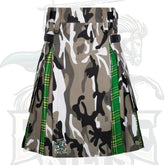 Men’s Urban Camo and Irish Green Tartan Hybrid Kilt – Premium Scottish Utility Wear